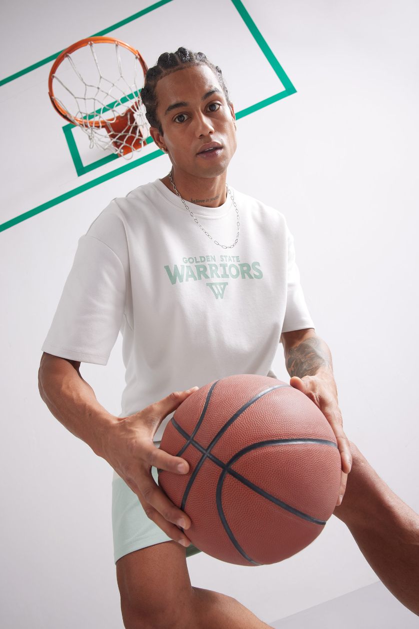 Erkek Taş NBA Golden State Warriors Oversize Geniş Kalıp Bisiklet Yaka Sırt Baskılı Kısa Kollu Tişört