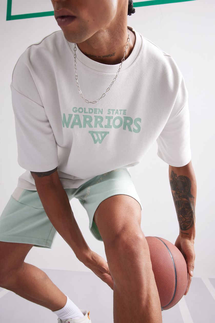 Erkek Taş NBA Golden State Warriors Oversize Geniş Kalıp Bisiklet Yaka Sırt Baskılı Kısa Kollu Tişört