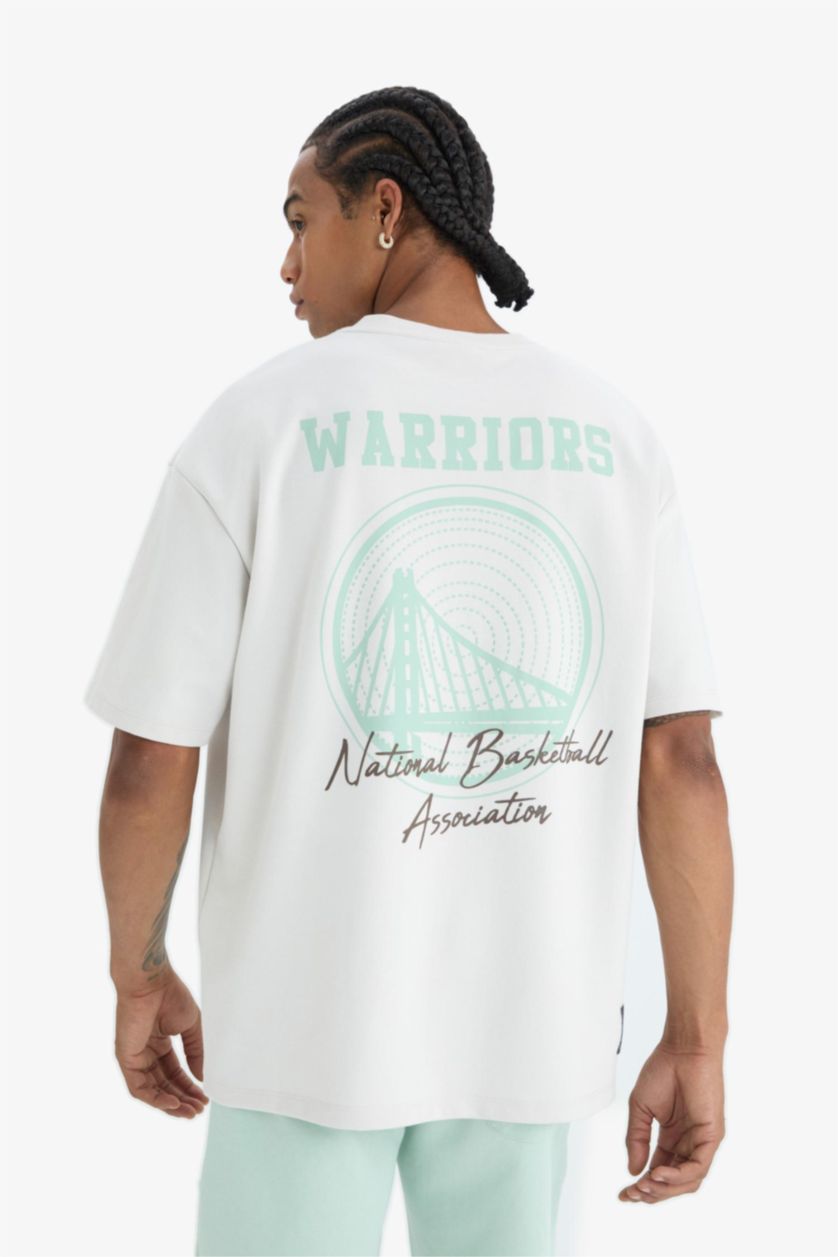 Erkek Taş NBA Golden State Warriors Oversize Geniş Kalıp Bisiklet Yaka Sırt Baskılı Kısa Kollu Tişört