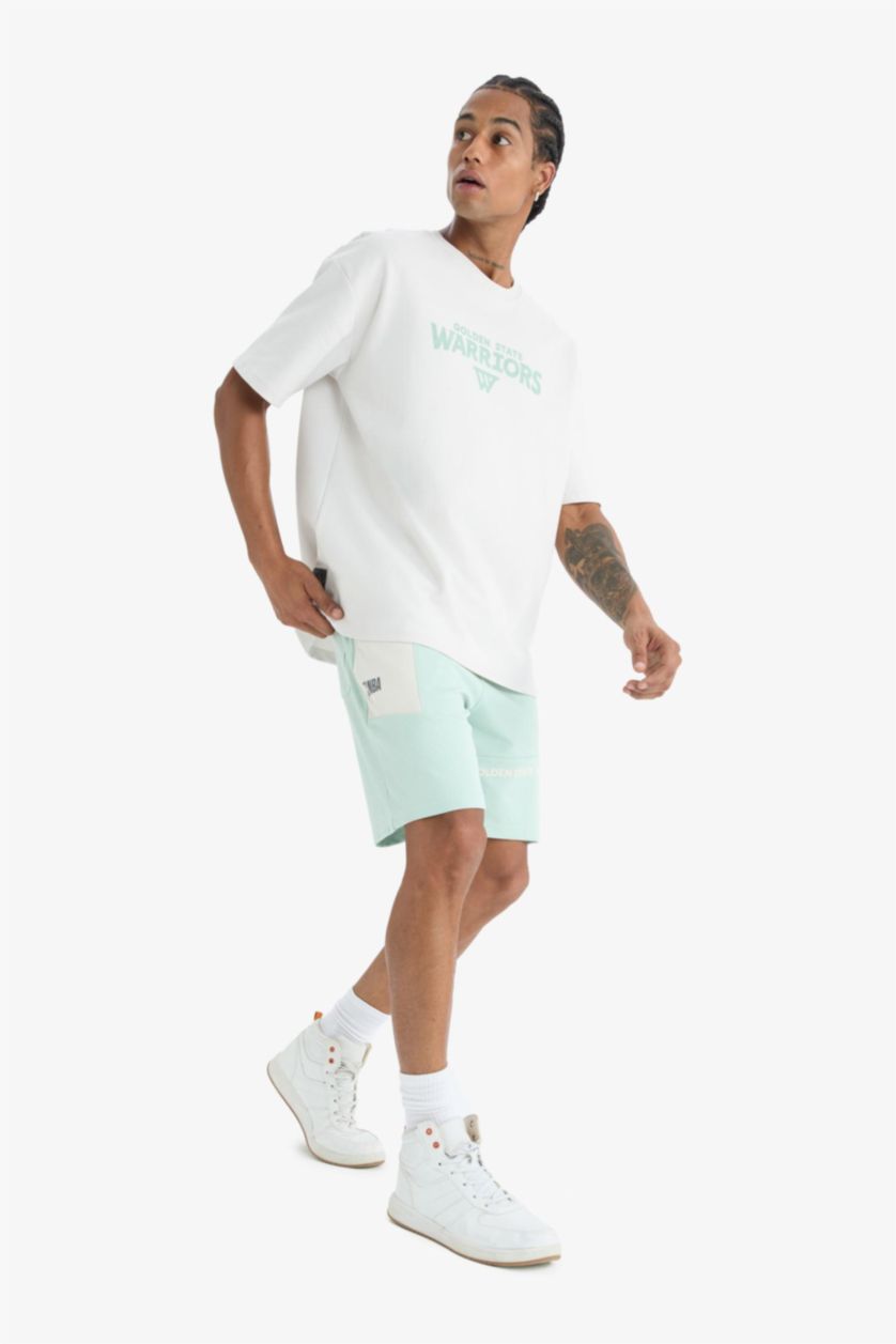 Erkek Taş NBA Golden State Warriors Oversize Geniş Kalıp Bisiklet Yaka Sırt Baskılı Kısa Kollu Tişört