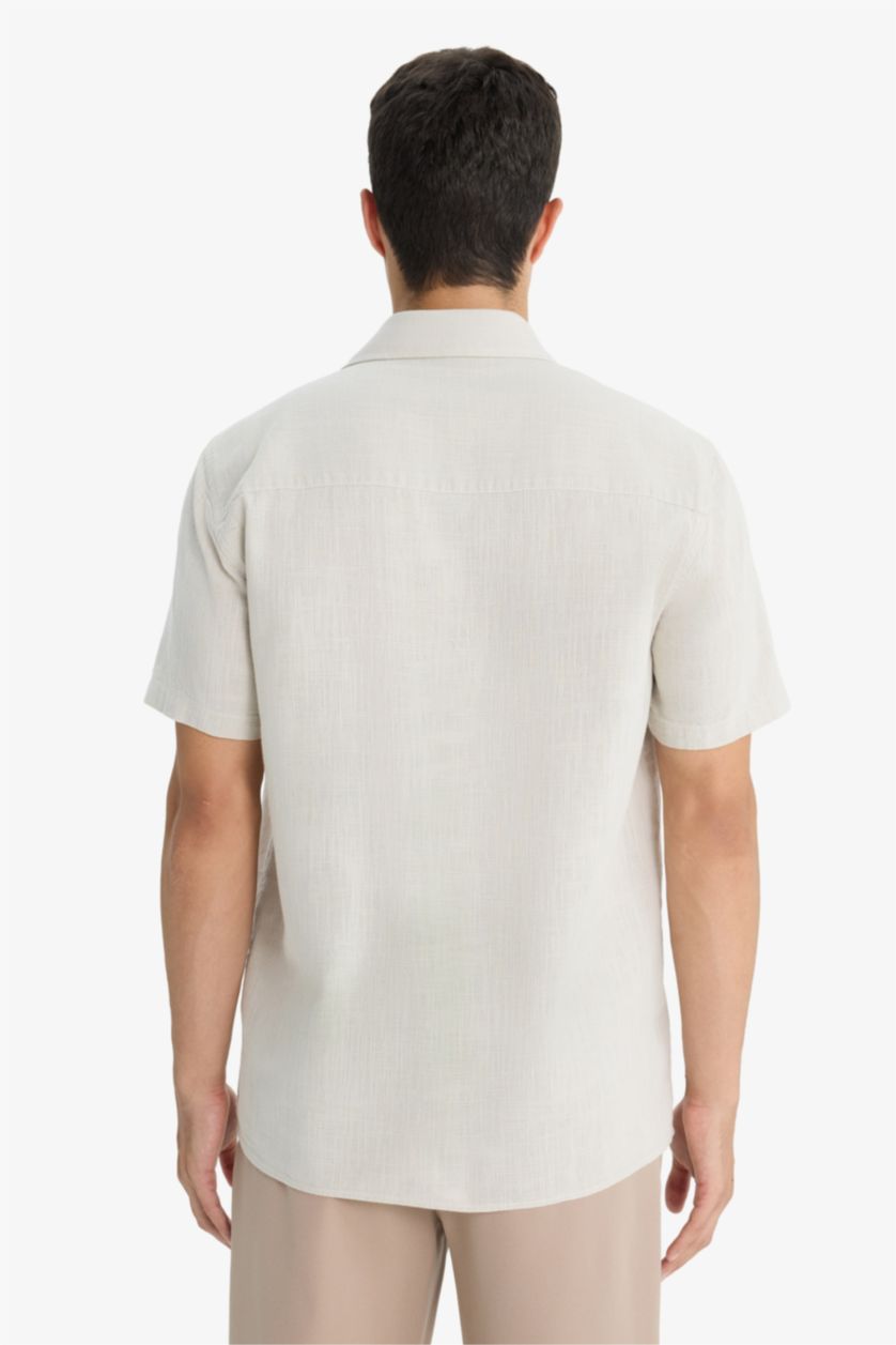 MAN Beige Regular Fit Polo Collar Linen Look Cotton Summer Shirt