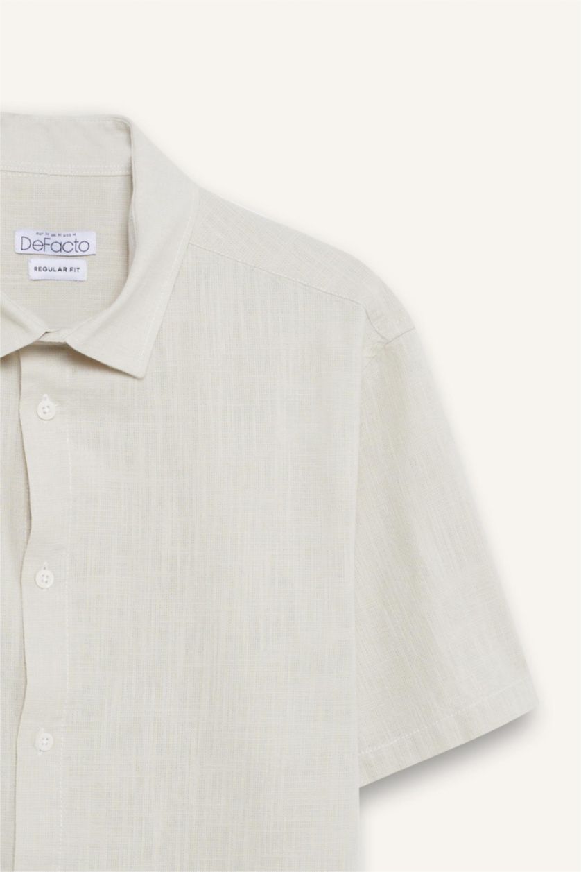 MAN Beige Regular Fit Polo Collar Linen Look Cotton Summer Shirt