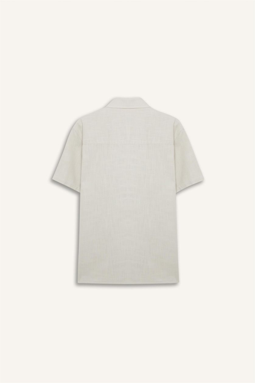 MAN Beige Regular Fit Polo Collar Linen Look Cotton Summer Shirt