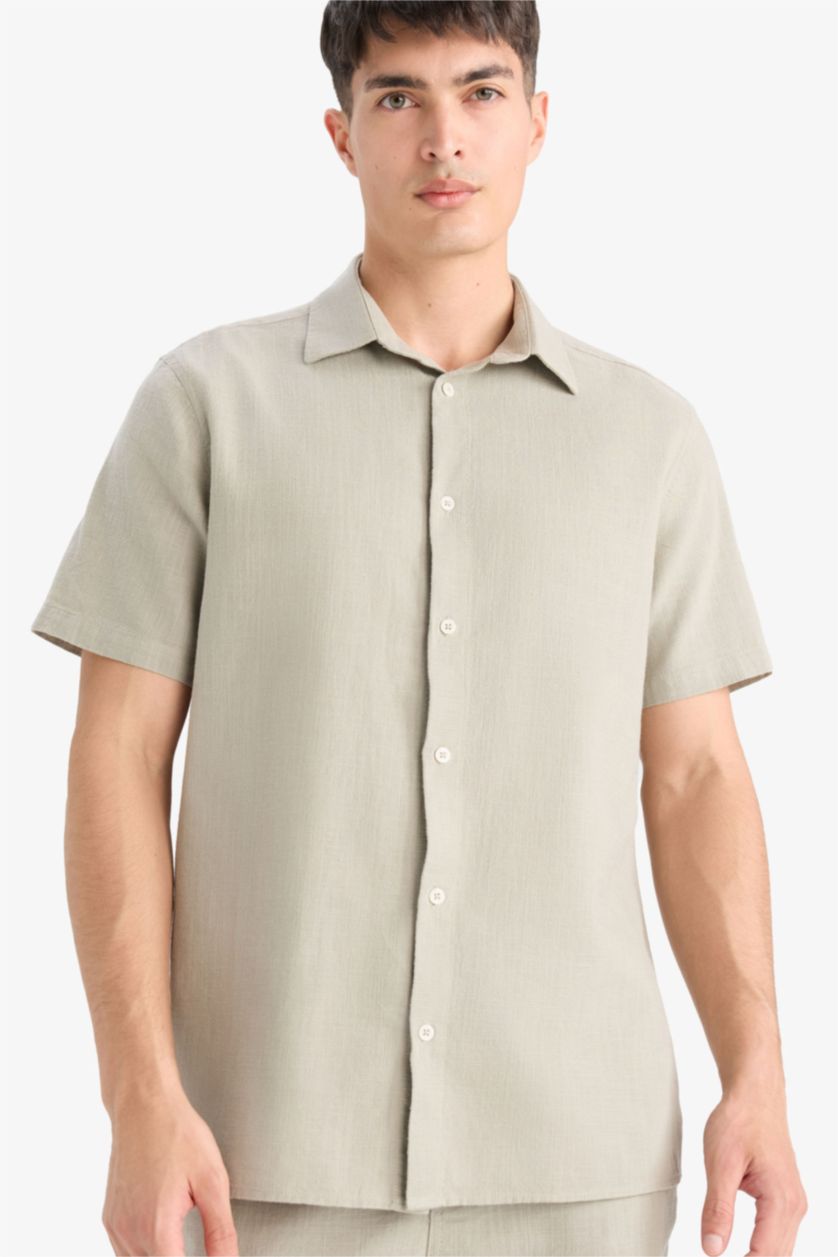 رجالي كاكي فاتح قميص بولو نص كم قطن صيفي قصة عادية