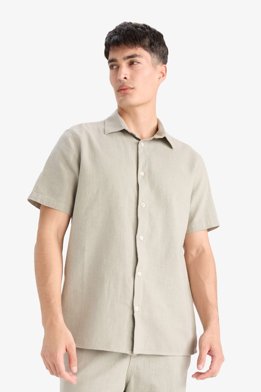 رجالي كاكي فاتح قميص بولو نص كم قطن صيفي قصة عادية