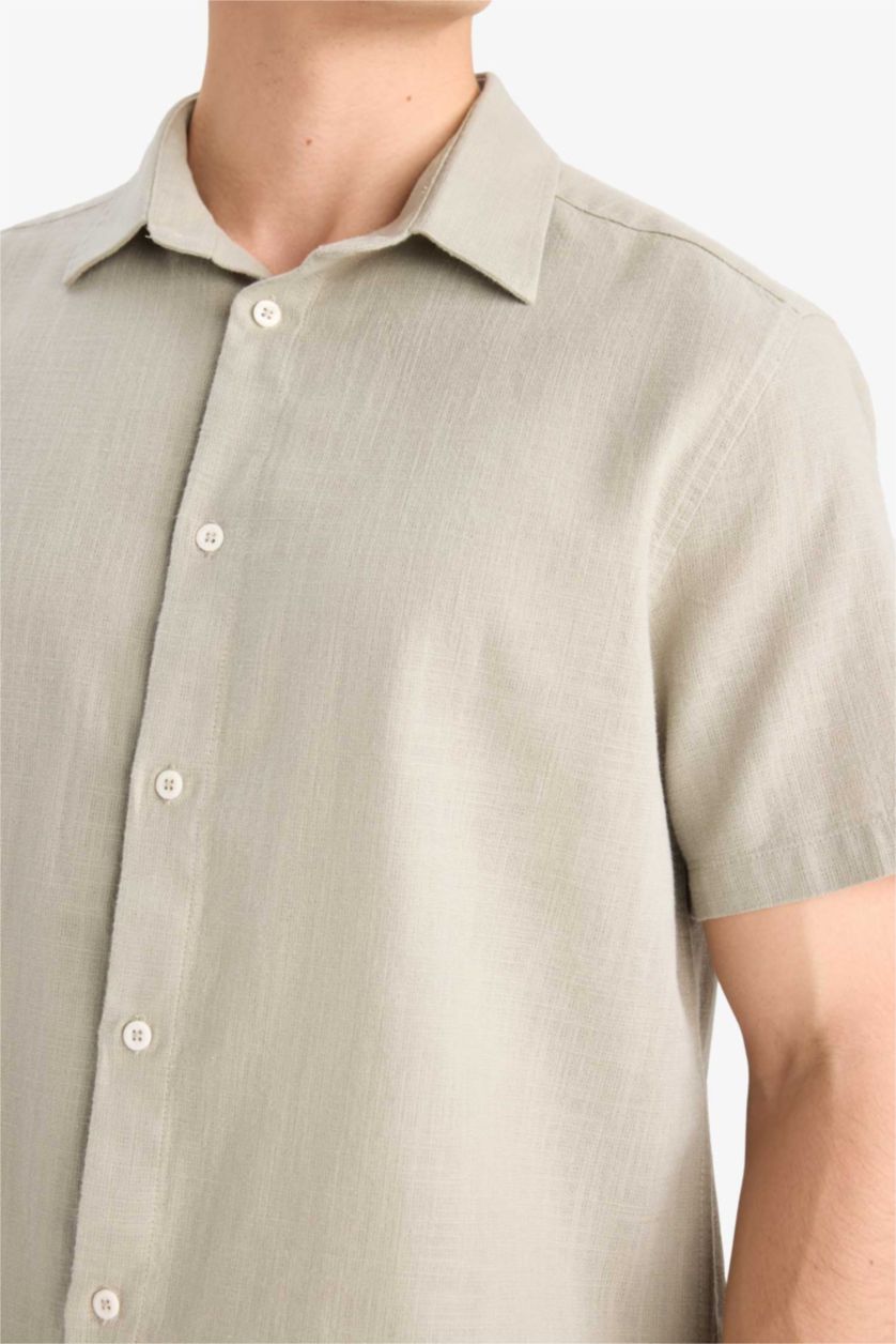 رجالي كاكي فاتح قميص بولو نص كم قطن صيفي قصة عادية