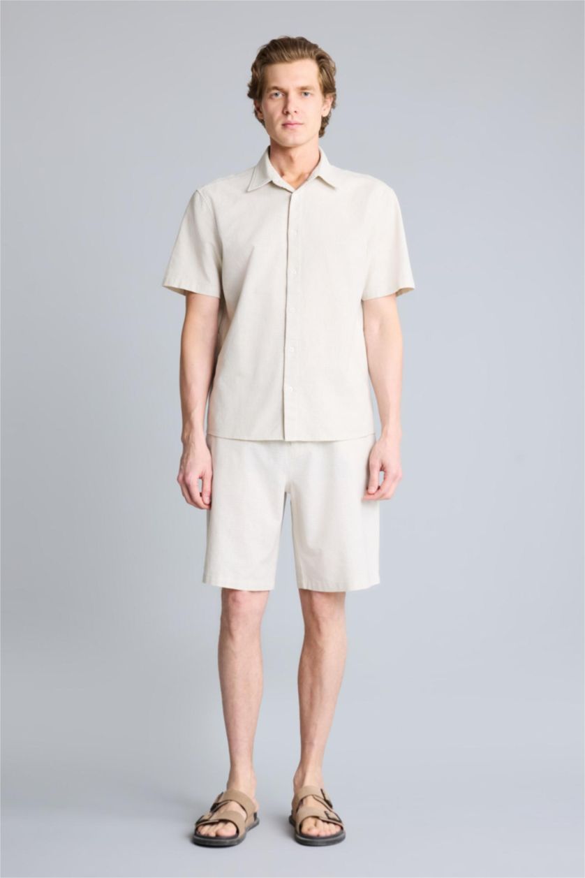 رجال بيج قميص صيفي نص ردن قطن قصة عادية بياخة بولو