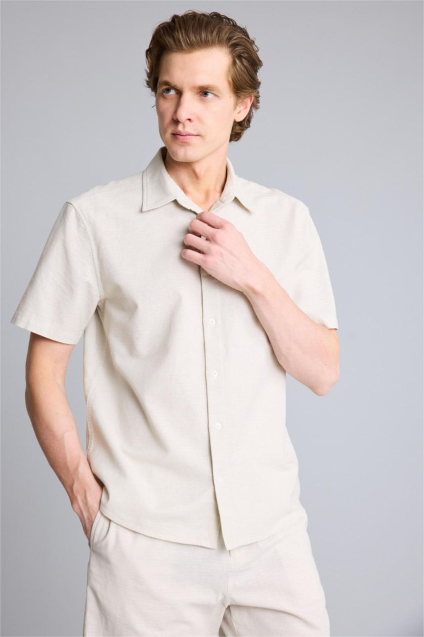 رجال بيج قميص صيفي نص ردن قطن قصة عادية بياخة بولو