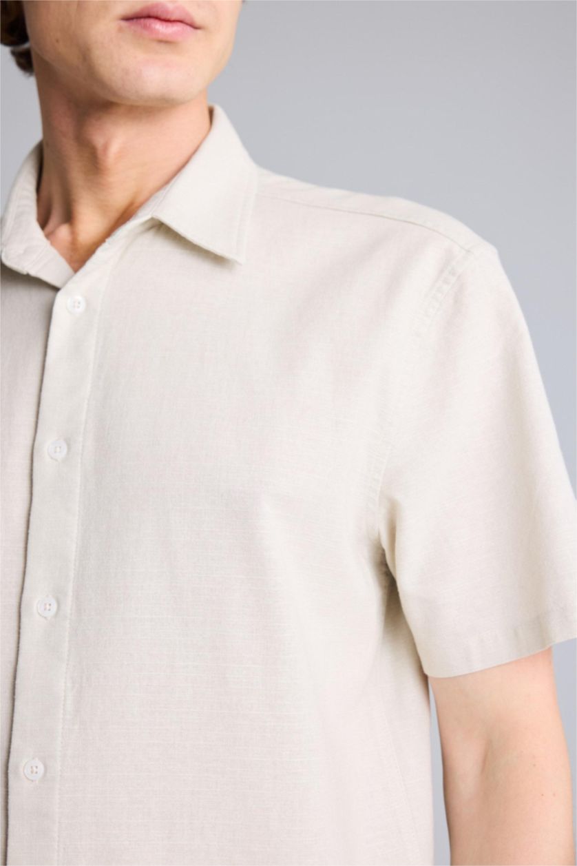 رجال بيج قميص صيفي نص ردن قطن قصة عادية بياخة بولو