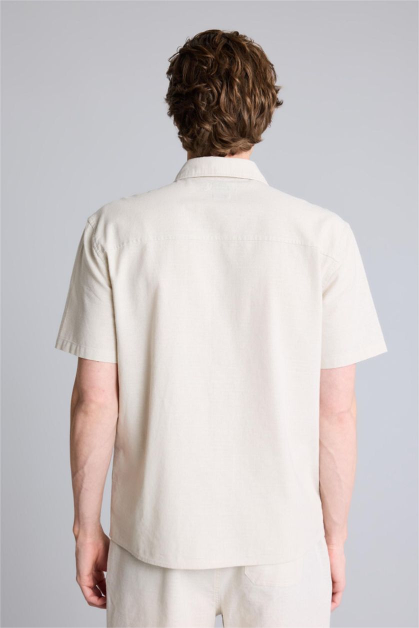 رجال بيج قميص صيفي نص ردن قطن قصة عادية بياخة بولو