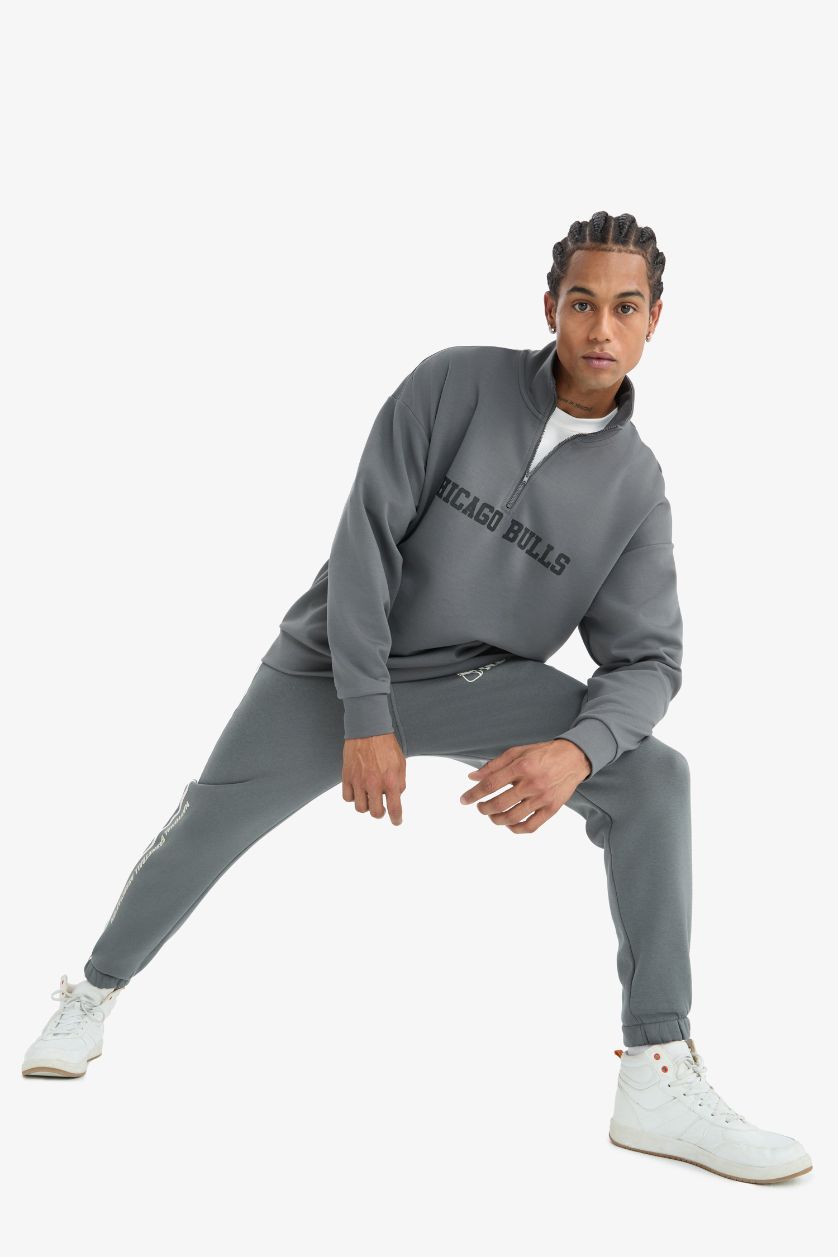 Erkek Koyu Gri Oversıze Skuba Dalgıç Kumaş Sweatshirt