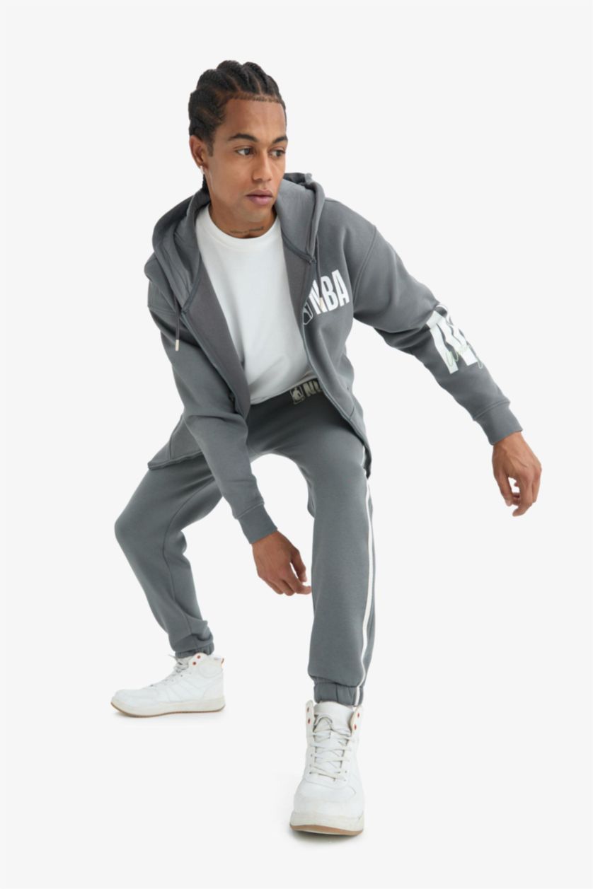 MAN Dark Grey DeFactoFit NBA Wordmark Standard Fit Pocket Thick Sports Joggers