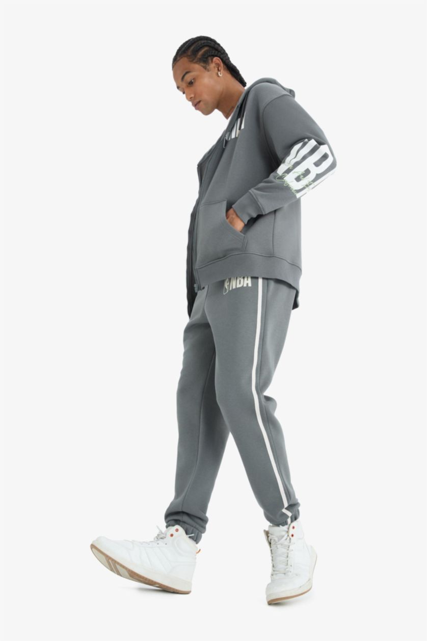 MAN Dark Grey DeFactoFit NBA Wordmark Standard Fit Pocket Thick Sports Joggers