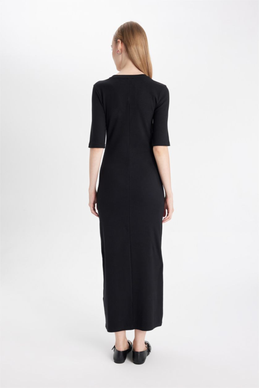 نساء أسود فستان طويل بيزك سادة مضلع بوديكون بياخة مستديرة