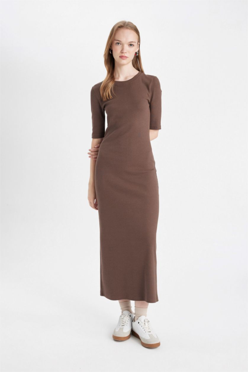 Woman Brown Bodycon Crew Neck Camisole Maxi Dress