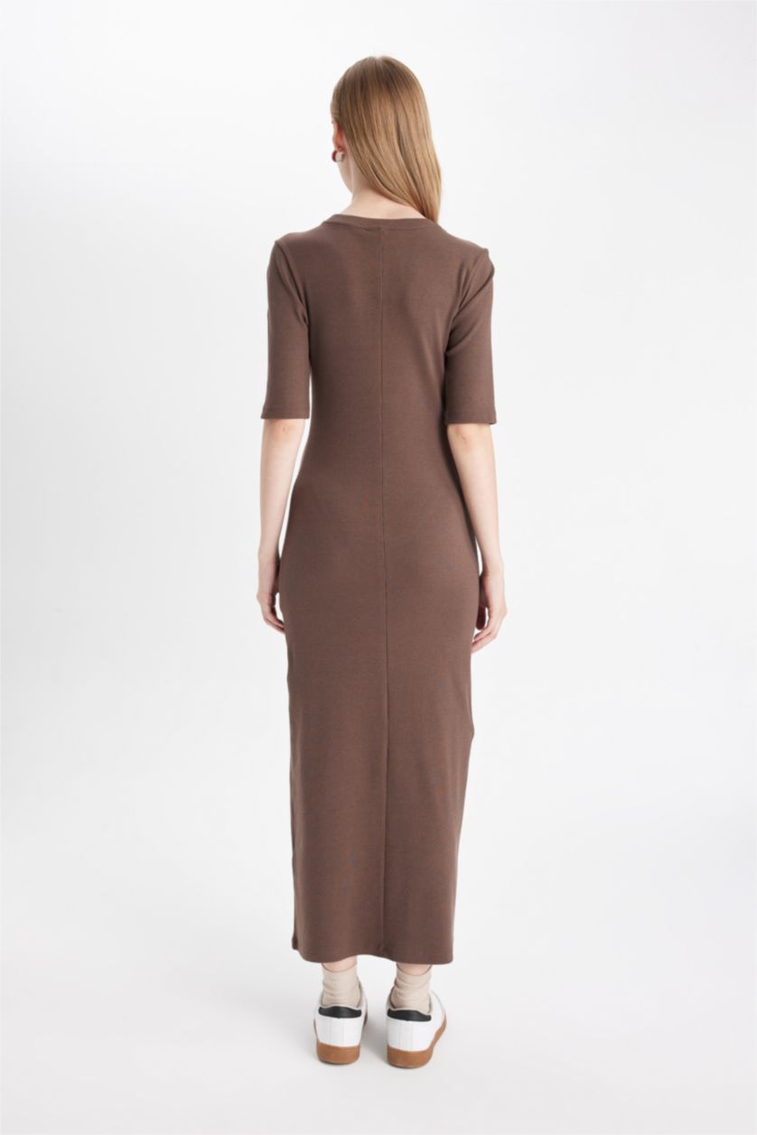 Woman Brown Bodycon Crew Neck Camisole Maxi Dress