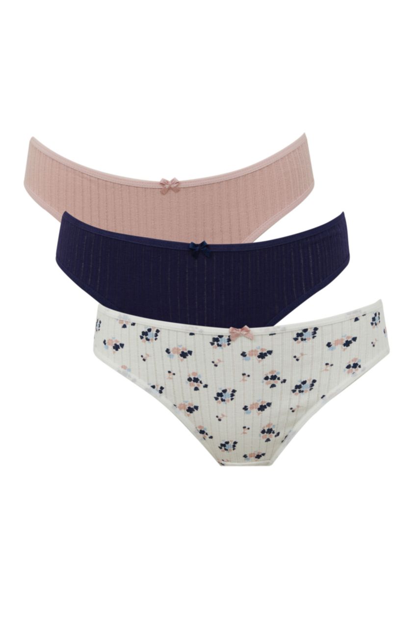Kadın Gülkurusu Desenli 3'lü Paketli Slip Külot
