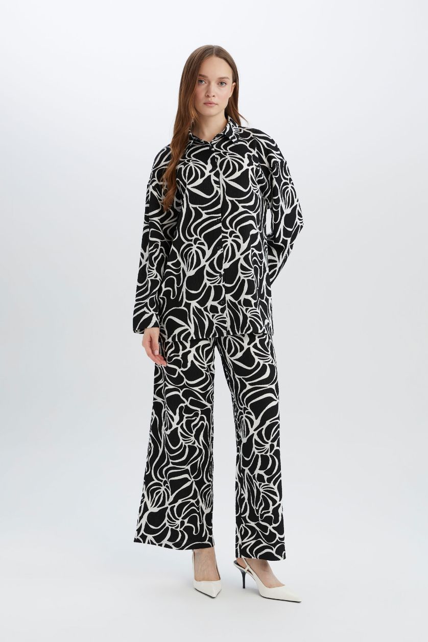 FEMME Noir Pantalon large imprimé à coupe régulière