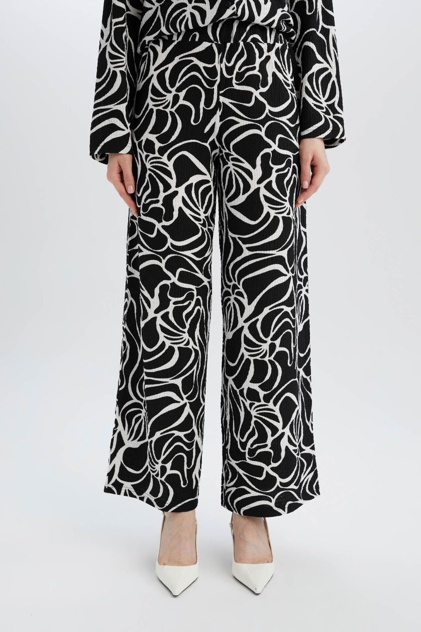 FEMME Noir Pantalon large imprimé à coupe régulière
