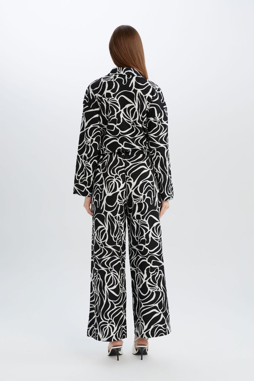 FEMME Noir Pantalon large imprimé à coupe régulière