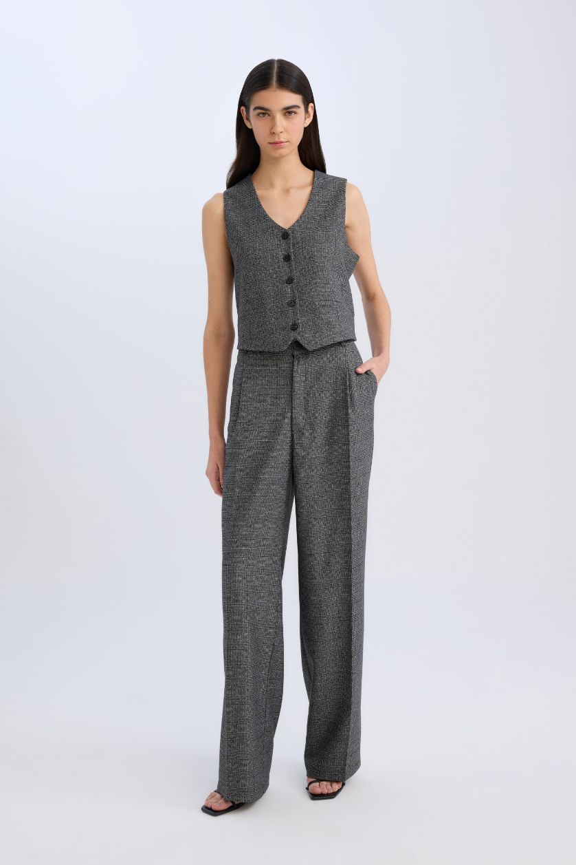 WOMAN Anthracite V Neck Checkered Button Closure Blazer Vest