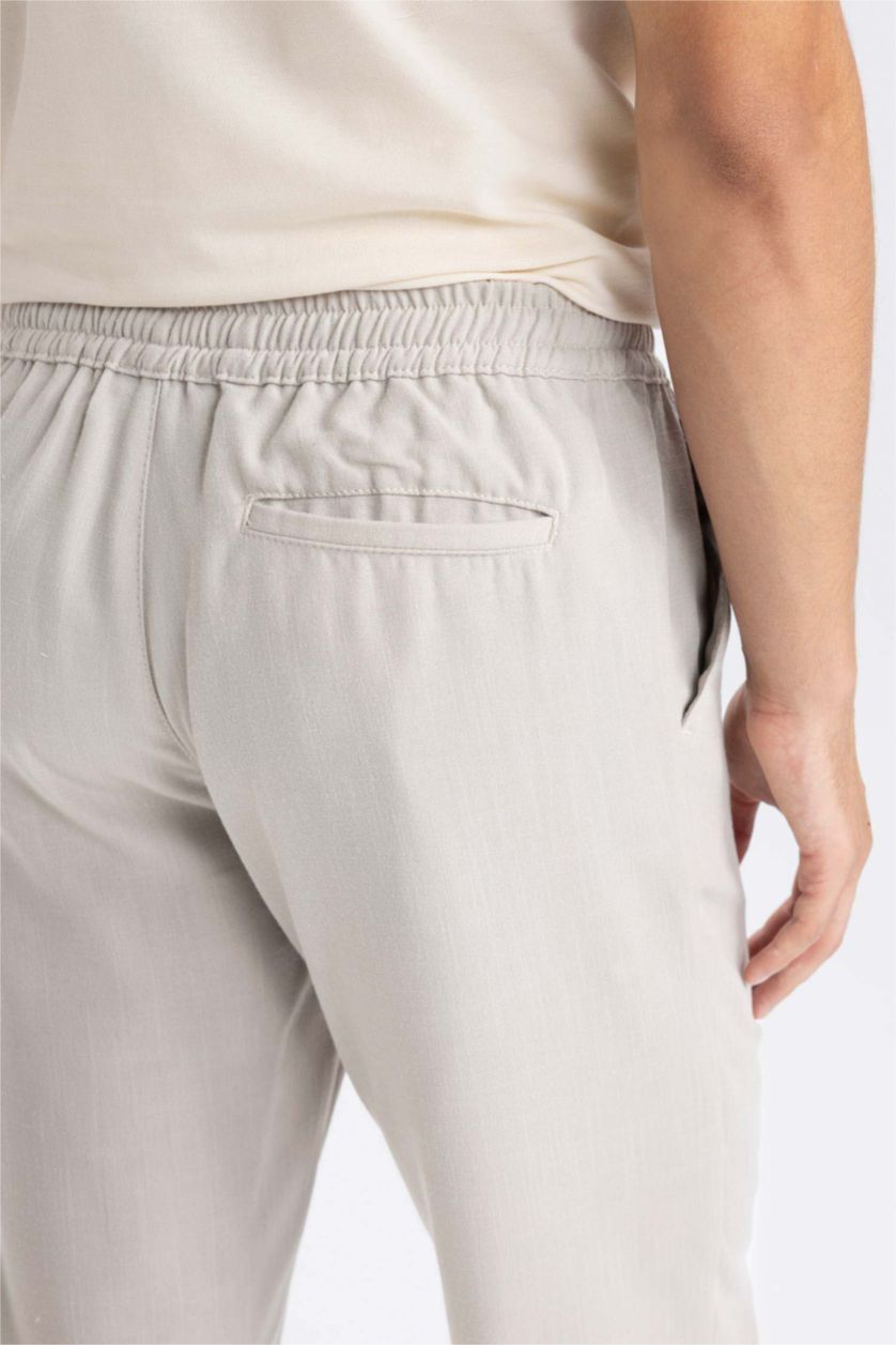 Erkek Açık Gri Yazlık Jogger Pantolon Slim Fit Dar Kesim Beli Bağcıklı Cepli Düz Paça