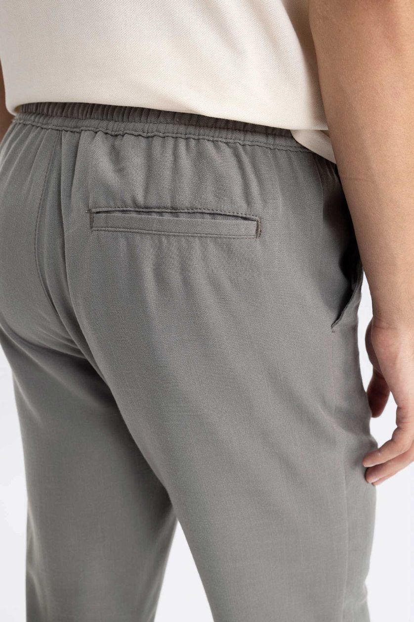 Erkek Haki Yazlık Jogger Pantolon Slim Fit Dar Kesim Beli Bağcıklı Cepli Düz Paça