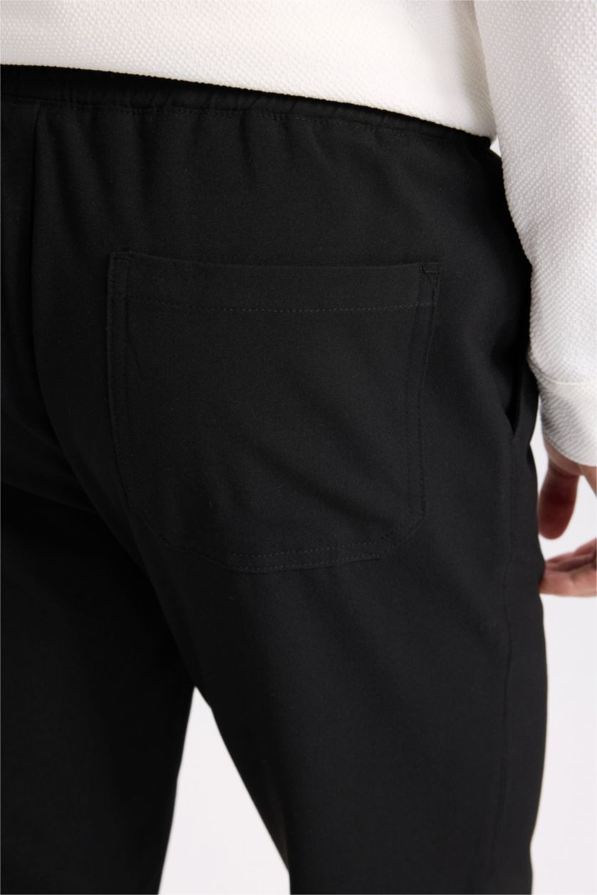 Erkek Siyah 	Basic Düz Beli Lastikli Bağcıklı Cepli Jogger Düz Paça Siyah Pantolon
