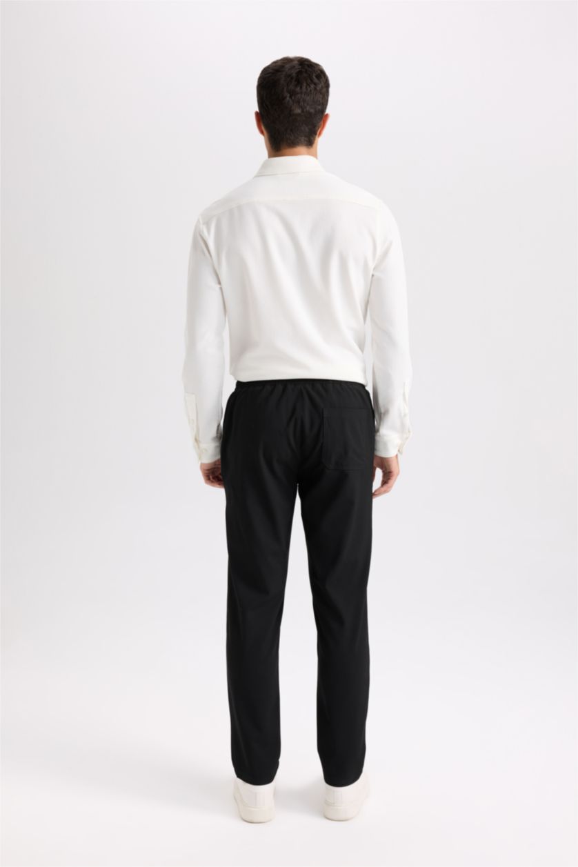 Erkek Siyah 	Basic Düz Beli Lastikli Bağcıklı Cepli Jogger Düz Paça Siyah Pantolon