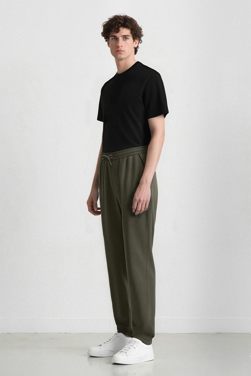 رجالي كاكي بنطلون جوجر برجل عادي ورباط من الخصر