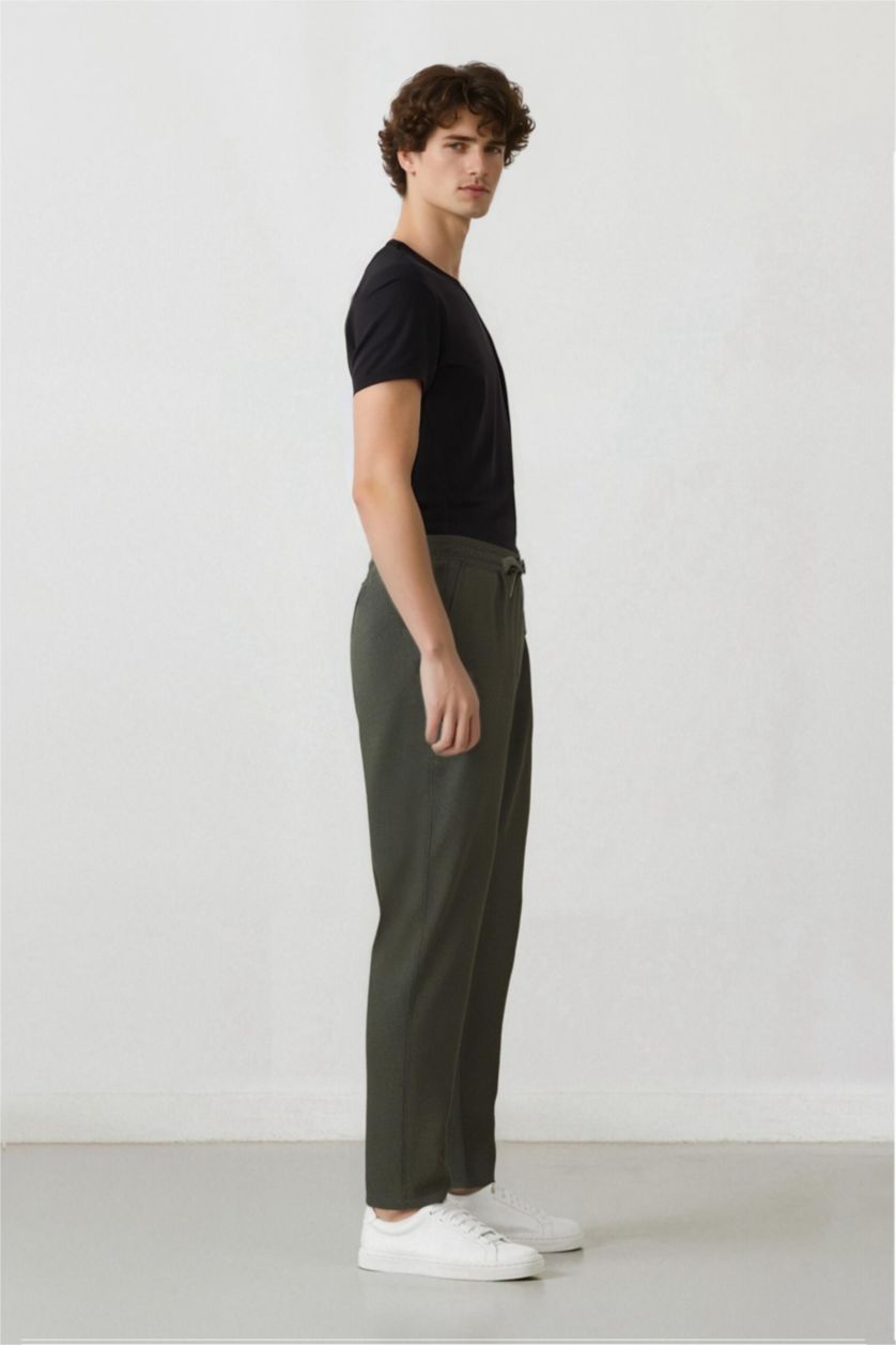 رجالي كاكي بنطلون جوجر برجل عادي ورباط من الخصر