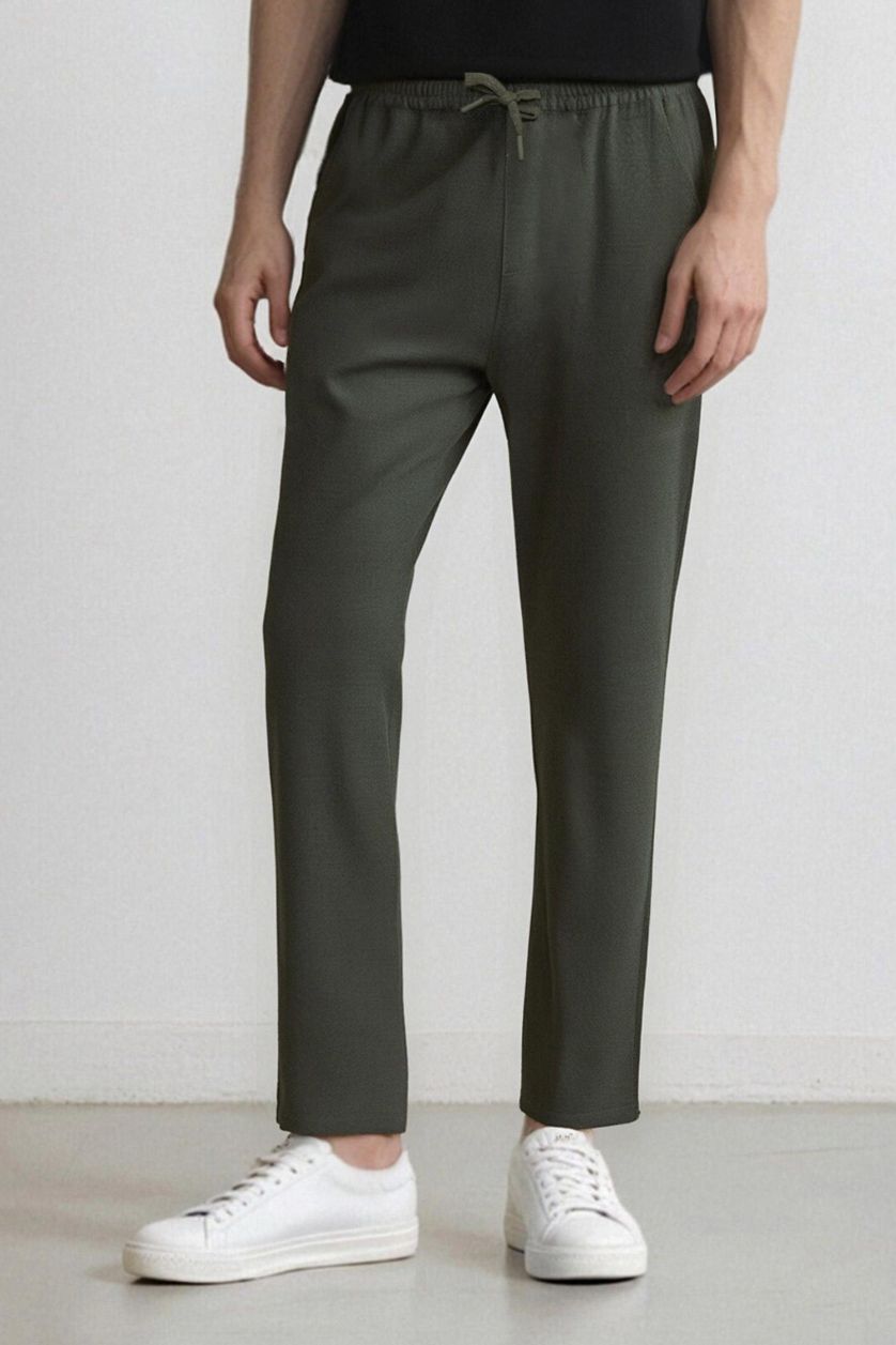 رجالي كاكي بنطلون جوجر برجل عادي ورباط من الخصر