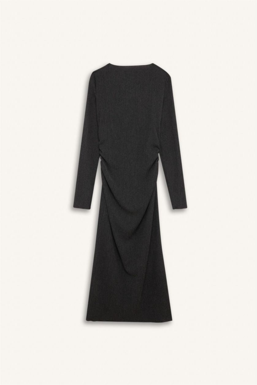 Әйелдерге Антрацит тығыз көйлек жартылай мойынжейде ұзын жеңді Ұзын жеңді трикотаж көйлек