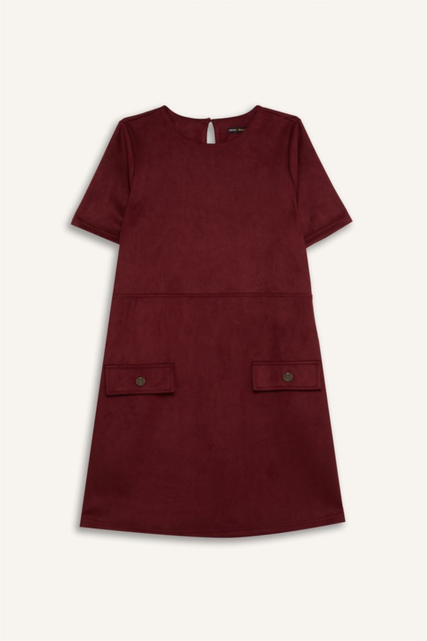 FEMME Bordeaux Mini robe à manches courtes et Col rond