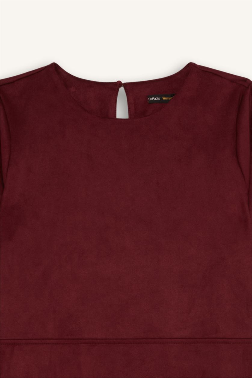 FEMME Bordeaux Mini robe à manches courtes et Col rond