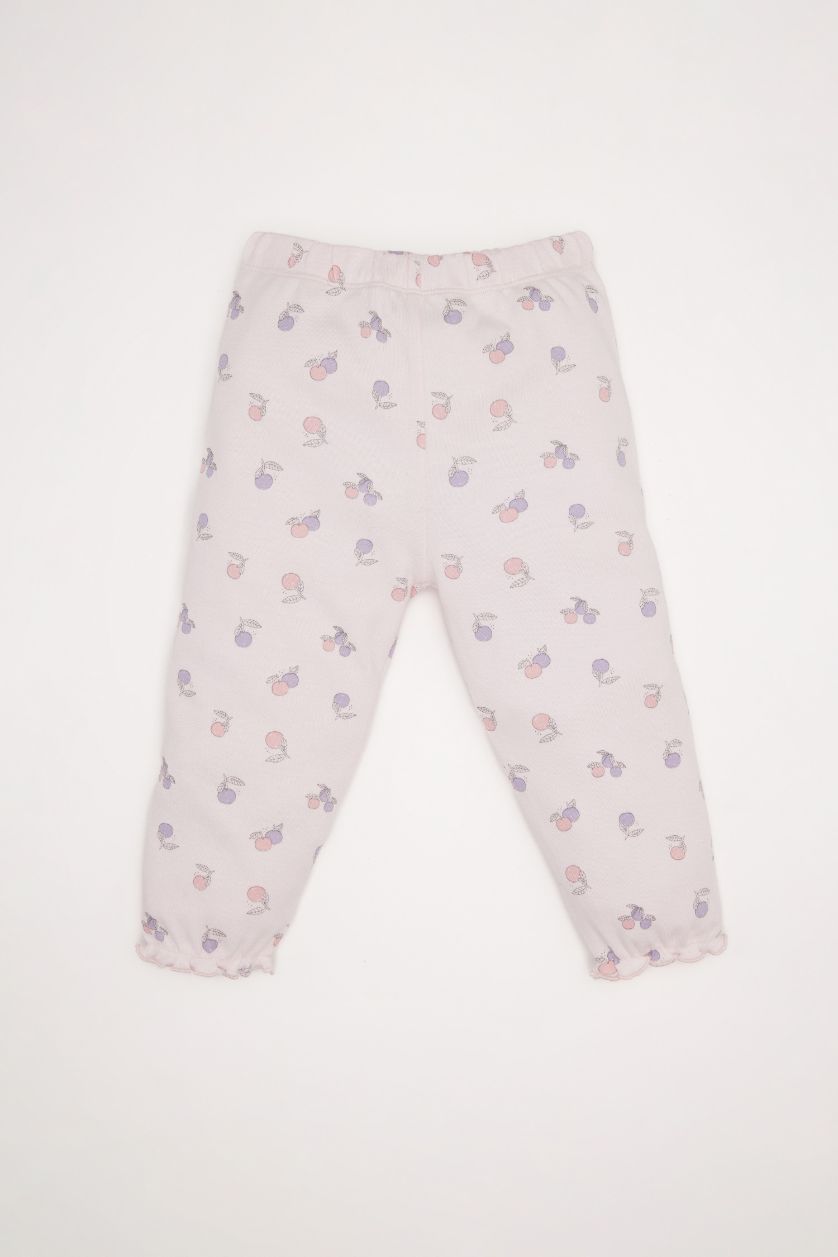 Kız Bebek Açık Pembe Kız Bebek Pijama Takımı Meyve Desenli Uzun Kollu Üst Uzun Alt