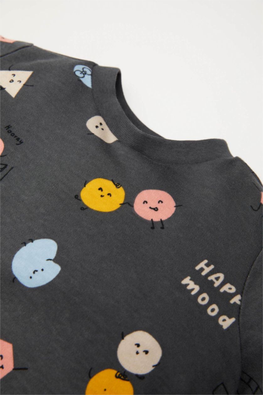 Erkek Bebek Antrasit Pijama Takım Desenli Uzun Kollu Üst Beli Lastikli Uzun Alt Erkek Bebek