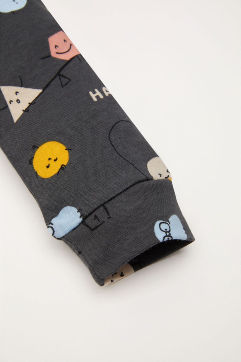 Erkek Bebek Antrasit Pijama Takım Desenli Uzun Kollu Üst Beli Lastikli Uzun Alt Erkek Bebek