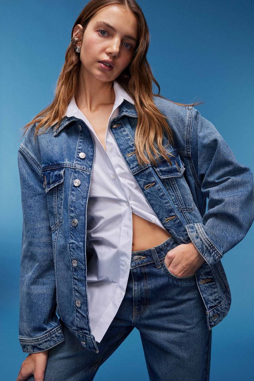 Kadın Mavi Oversize Geniş Kalıp Denim Ceket