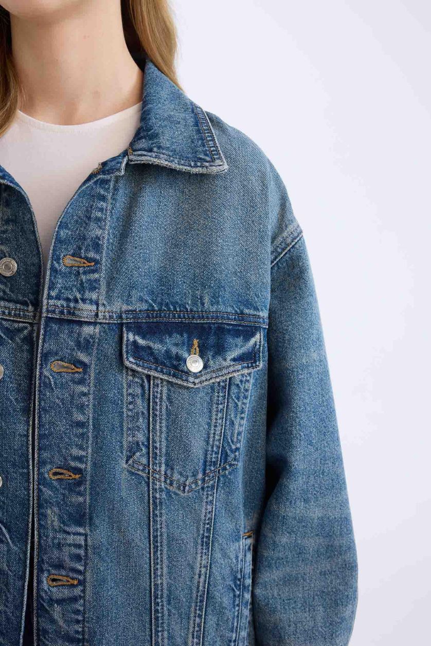 Kadın Mavi Oversize Geniş Kalıp Denim Ceket