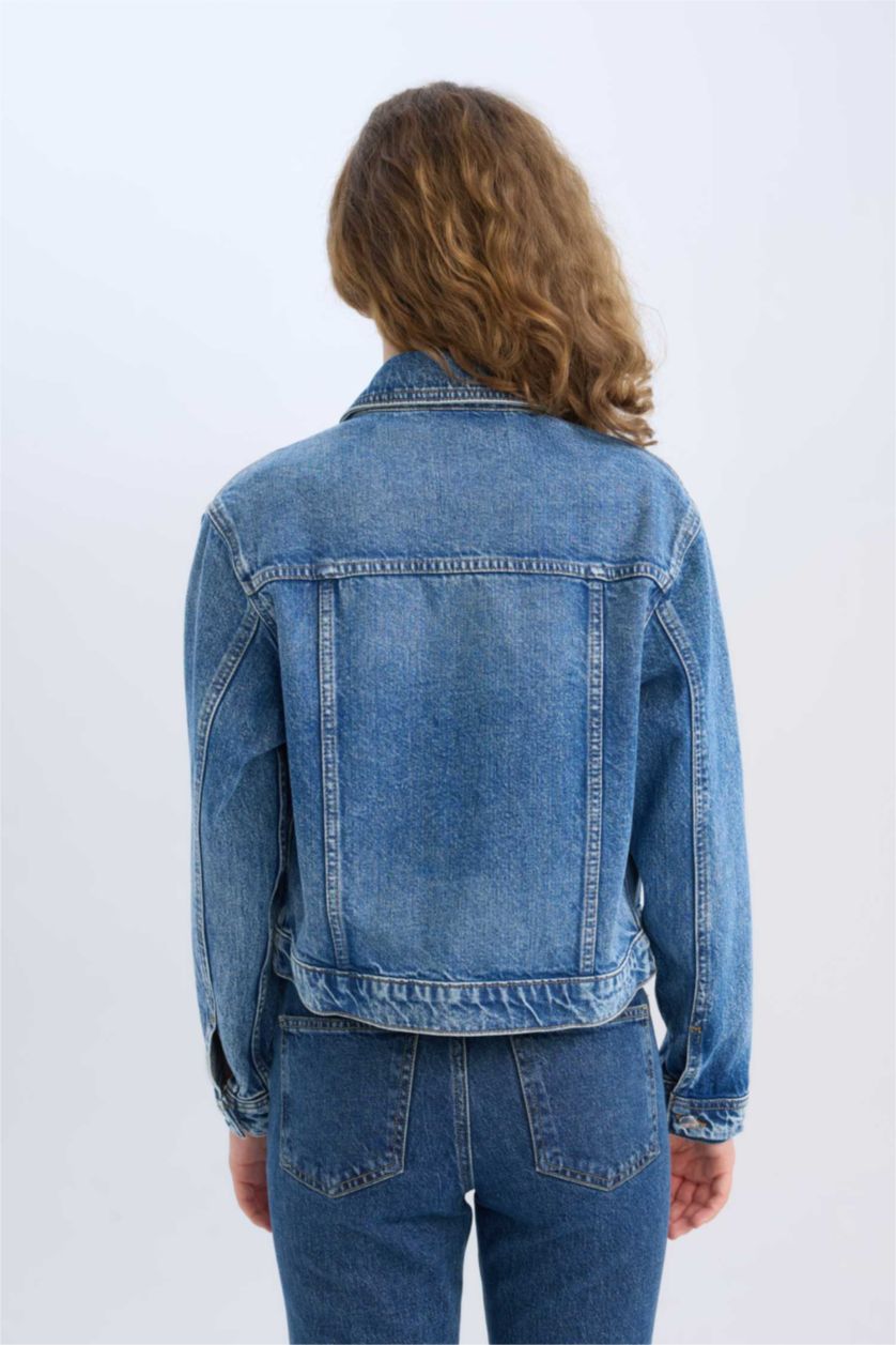 Kadın Mavi %100 Pamuk Regular Fıt Denim Ceket