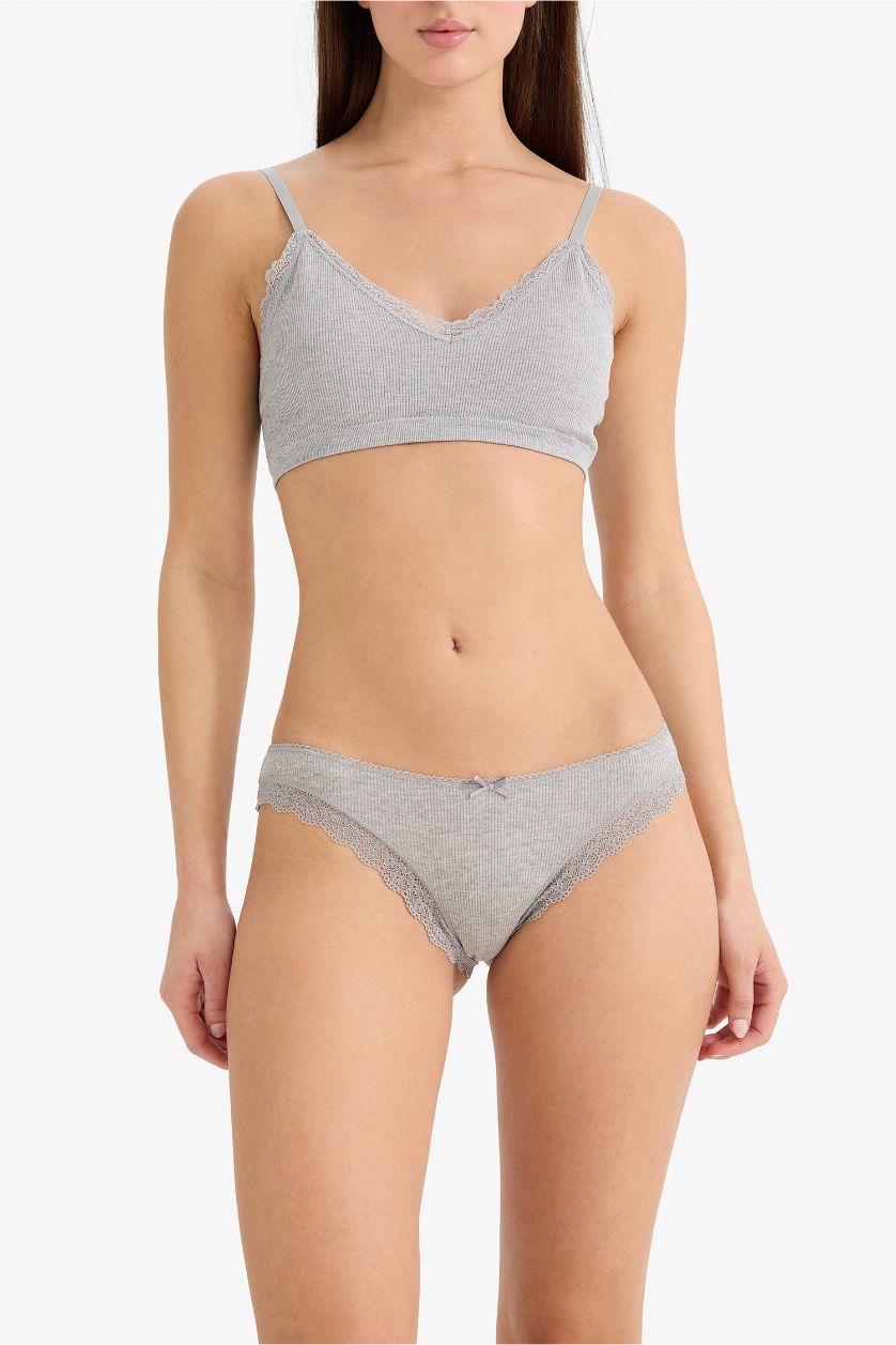 WOMAN Anthracite Melange Lace Detail Ribbed 3 Piece Brazilian Panties