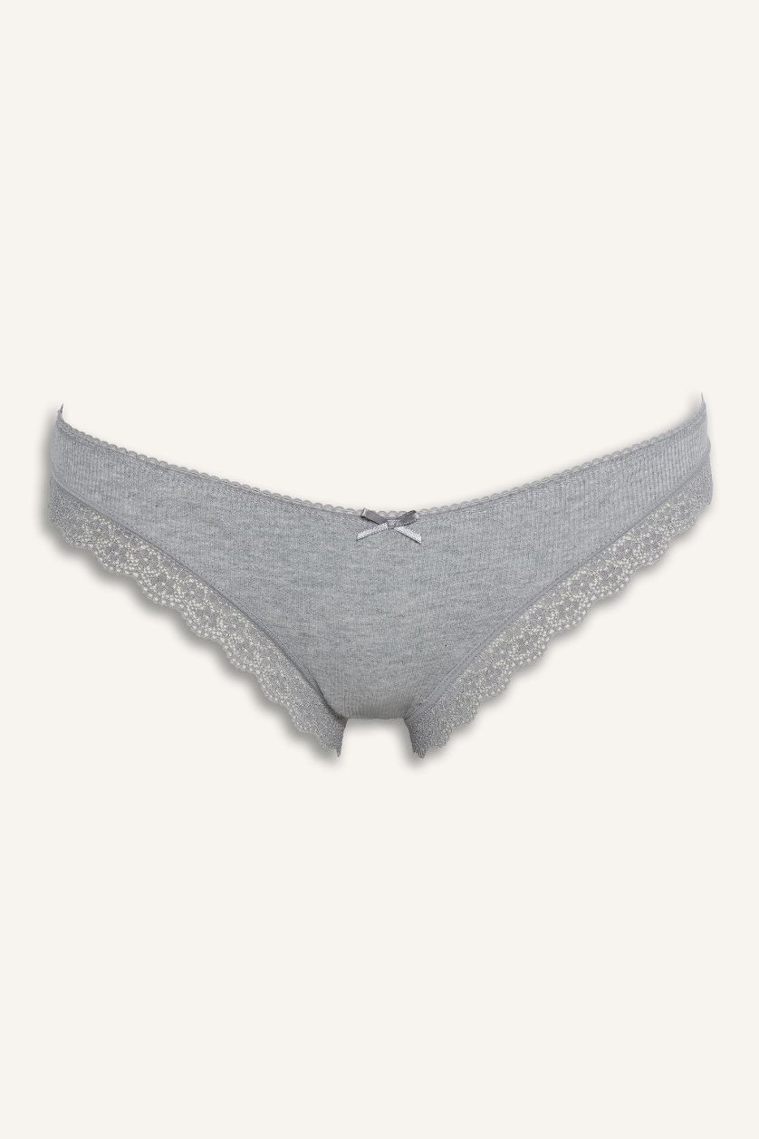 WOMAN Anthracite Melange Lace Detail Ribbed 3 Piece Brazilian Panties