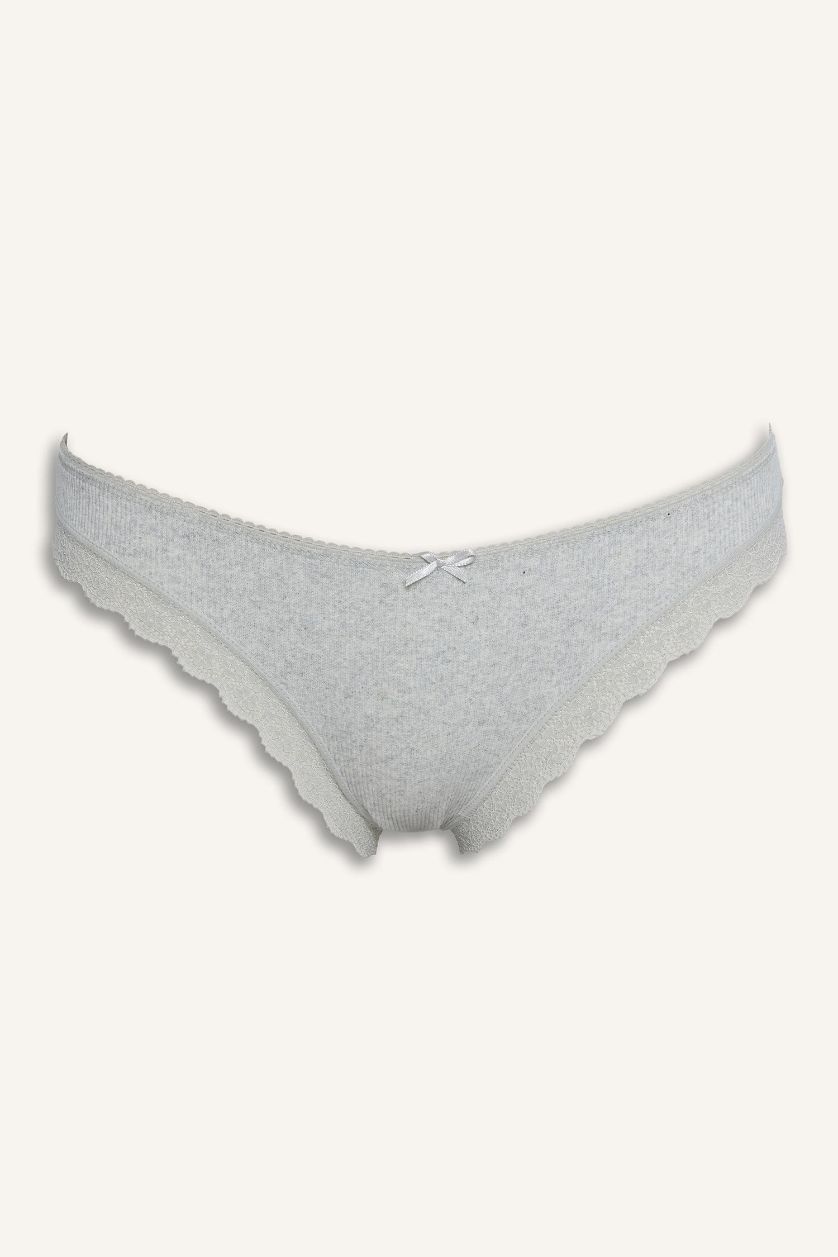 WOMAN Anthracite Melange Lace Detail Ribbed 3 Piece Brazilian Panties