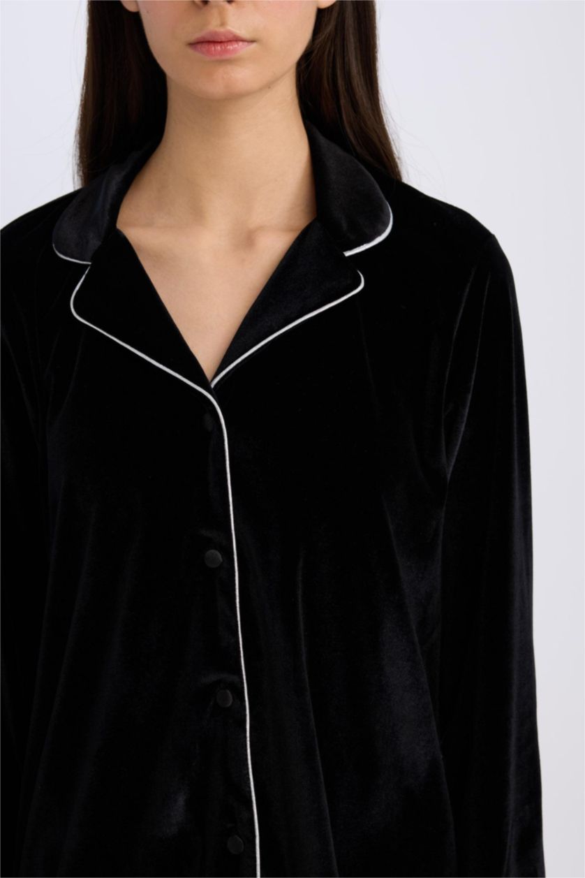 FEMME Noir Ensemble Pyjama Top à manches longues et pantalon long avec taille élastique