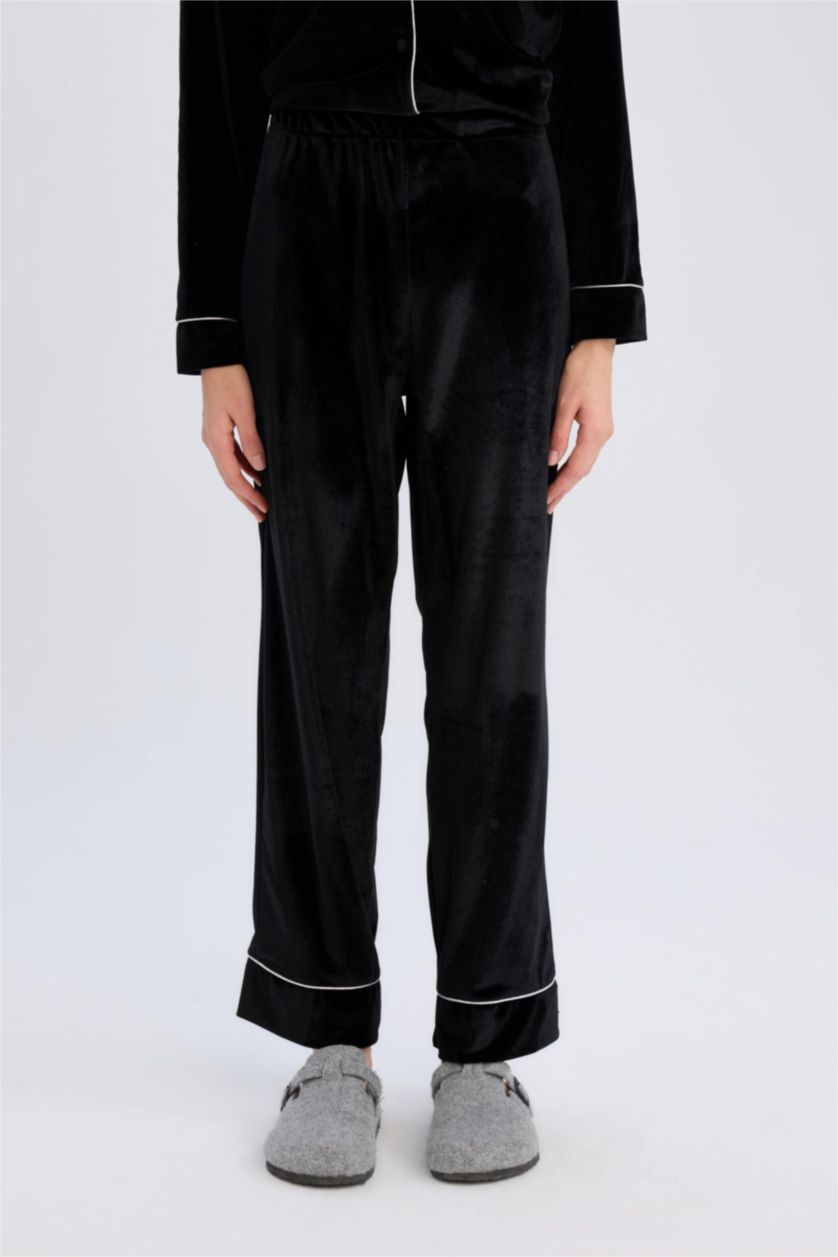 FEMME Noir Ensemble Pyjama Top à manches longues et pantalon long avec taille élastique