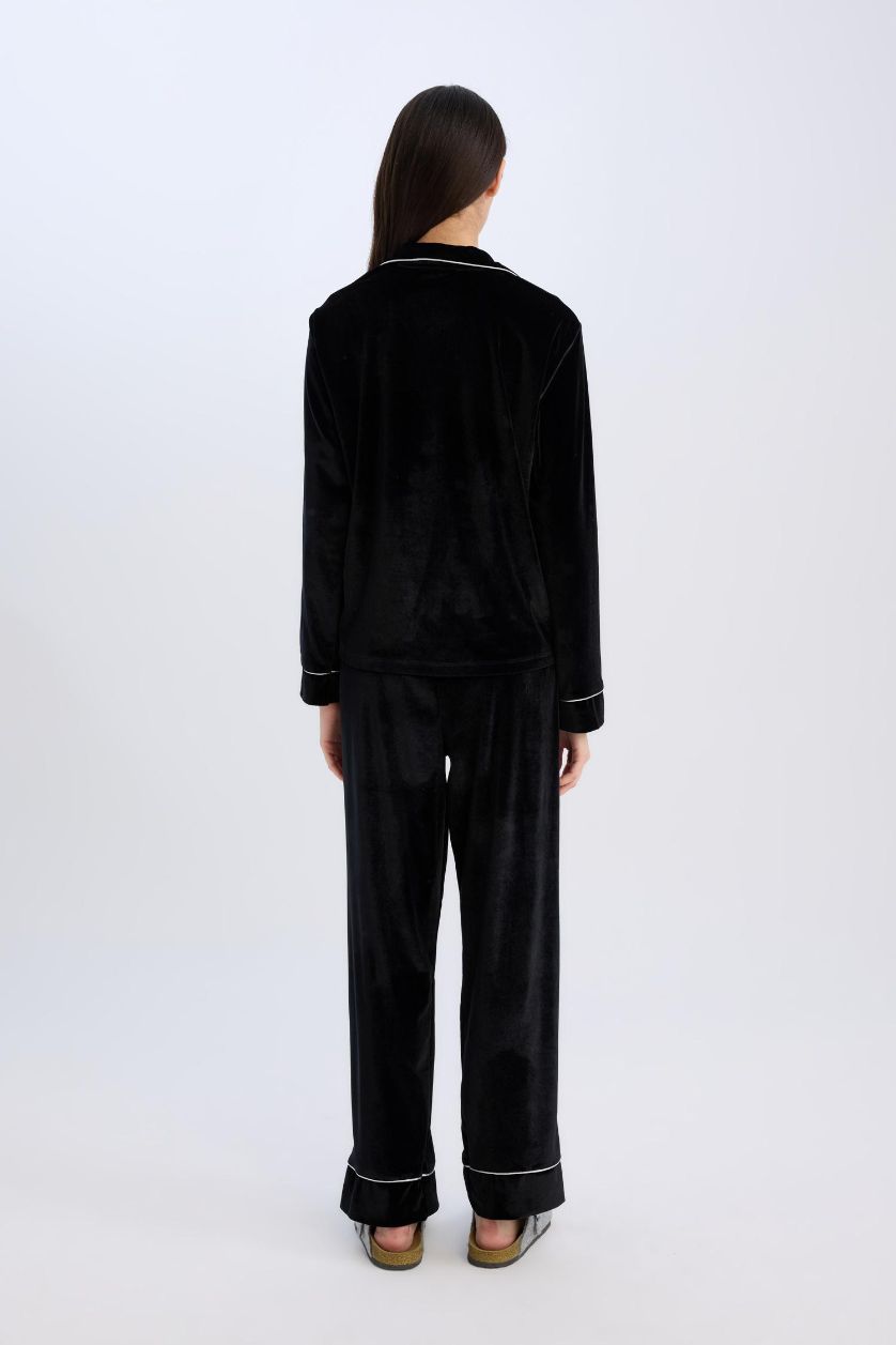 FEMME Noir Ensemble Pyjama Top à manches longues et pantalon long avec taille élastique