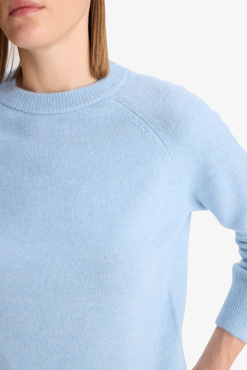 FEMME BLEU Clair Pull en maille douce soft touch à col rond Coupe régulière