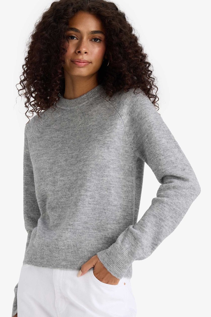 Woman Light Grey Regular Fit Basic Soft Touch Soft Knit Pullover
