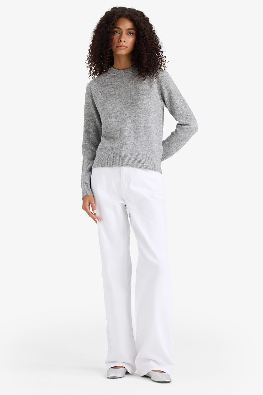 Woman Light Grey Regular Fit Basic Soft Touch Soft Knit Pullover
